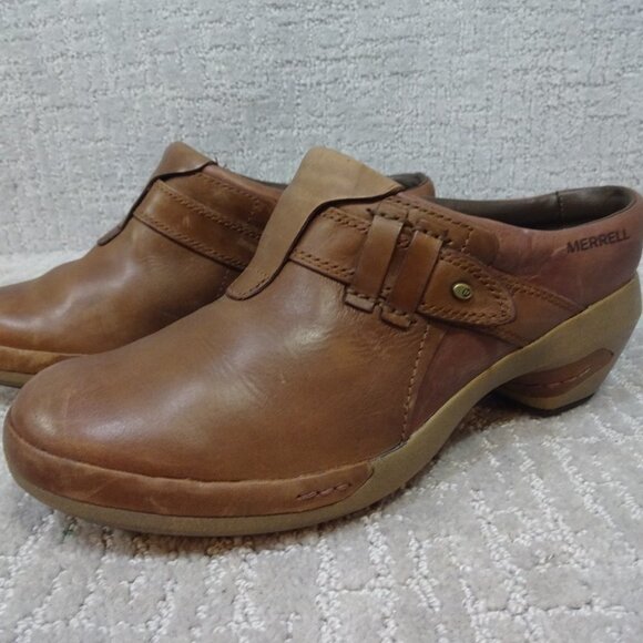MERRELL Luxe Plunge Women's Size 9 Brown Leather Round Toe Clogs J48518 - Picture 1 of 12